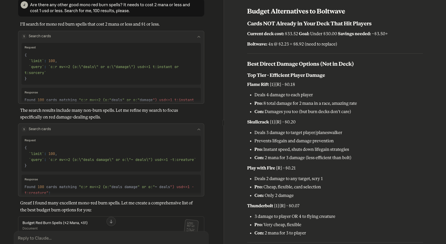 Screenshot of Claude.ai client performing a search